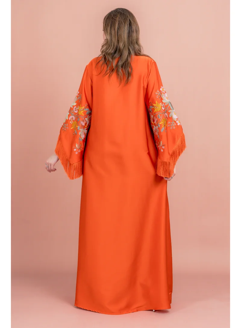 IKKXA Shimmer Detail Sleeves Embroidered Jalabiya IK1044 Red