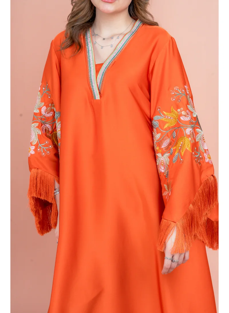 IKKXA Shimmer Detail Sleeves Embroidered Jalabiya IK1044 Red
