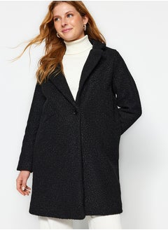 Black Midi Boucle Coat TWOAW24KB00089