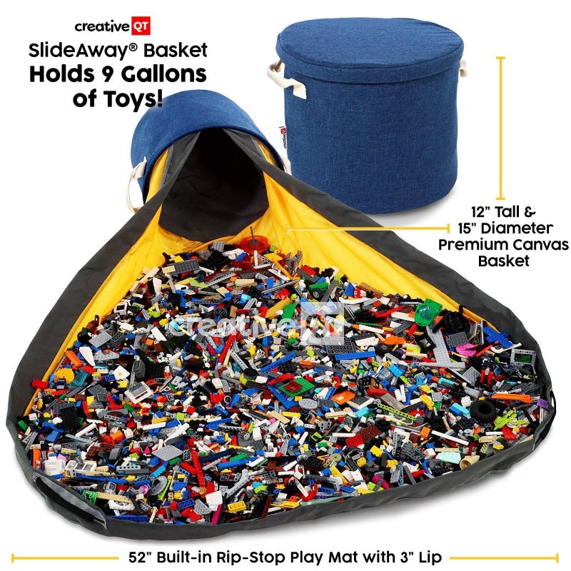 Creative QT SlideAway Toy Storage Organizer & Extra Large 52" Play Mat, Collapsible Storage Bins for Building Bricks, Small Blocks, Toys, Drawstring Cleanup for Kids Playroom & Classroom, Blue - Image 3