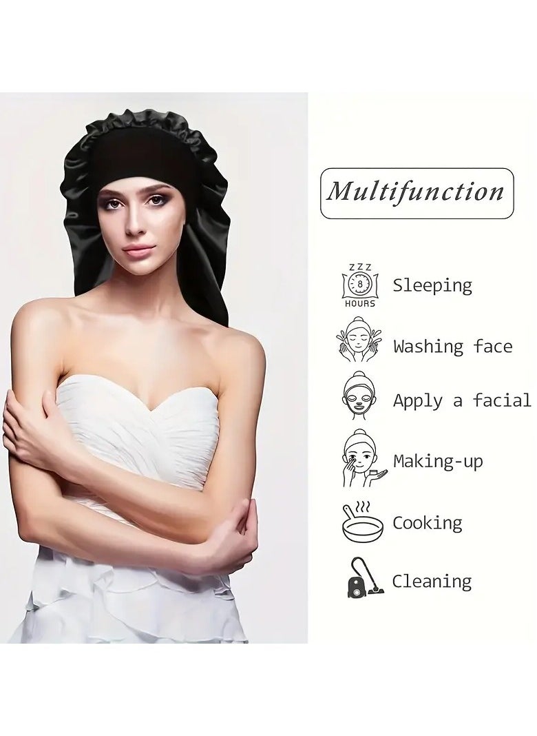 Goolsky 1pc Long Silky Sleep Bonnet For Straight Curly Hair, Extra Large Hair Bonnets For Dreadlock And Braids, Satin Sleeping Caps Night Cap For Women - Bathroom Accessories  - Image 2