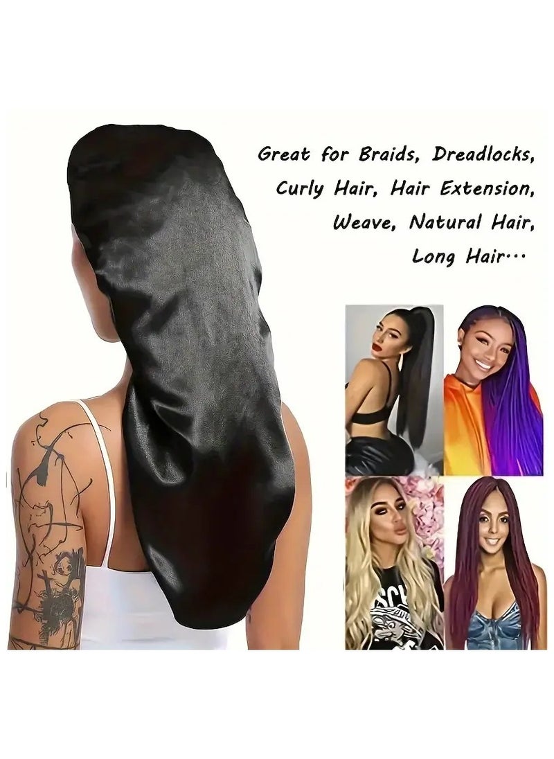Goolsky 1pc Long Silky Sleep Bonnet For Straight Curly Hair, Extra Large Hair Bonnets For Dreadlock And Braids, Satin Sleeping Caps Night Cap For Women - Bathroom Accessories  - Image 5