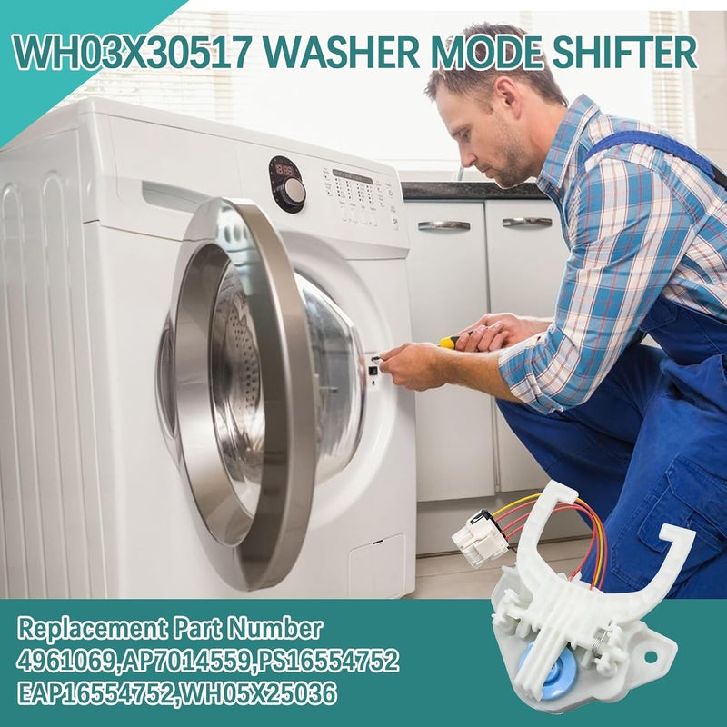 JOJOCY مقبض تغيير وضعية غسالة المحدث WH03X30517، لغسالات GE/Hotpoint؛ بديل فعال للمحركات، يستبدل WH05X25036 وWH05X24435 و290D1056G001 - Image 2