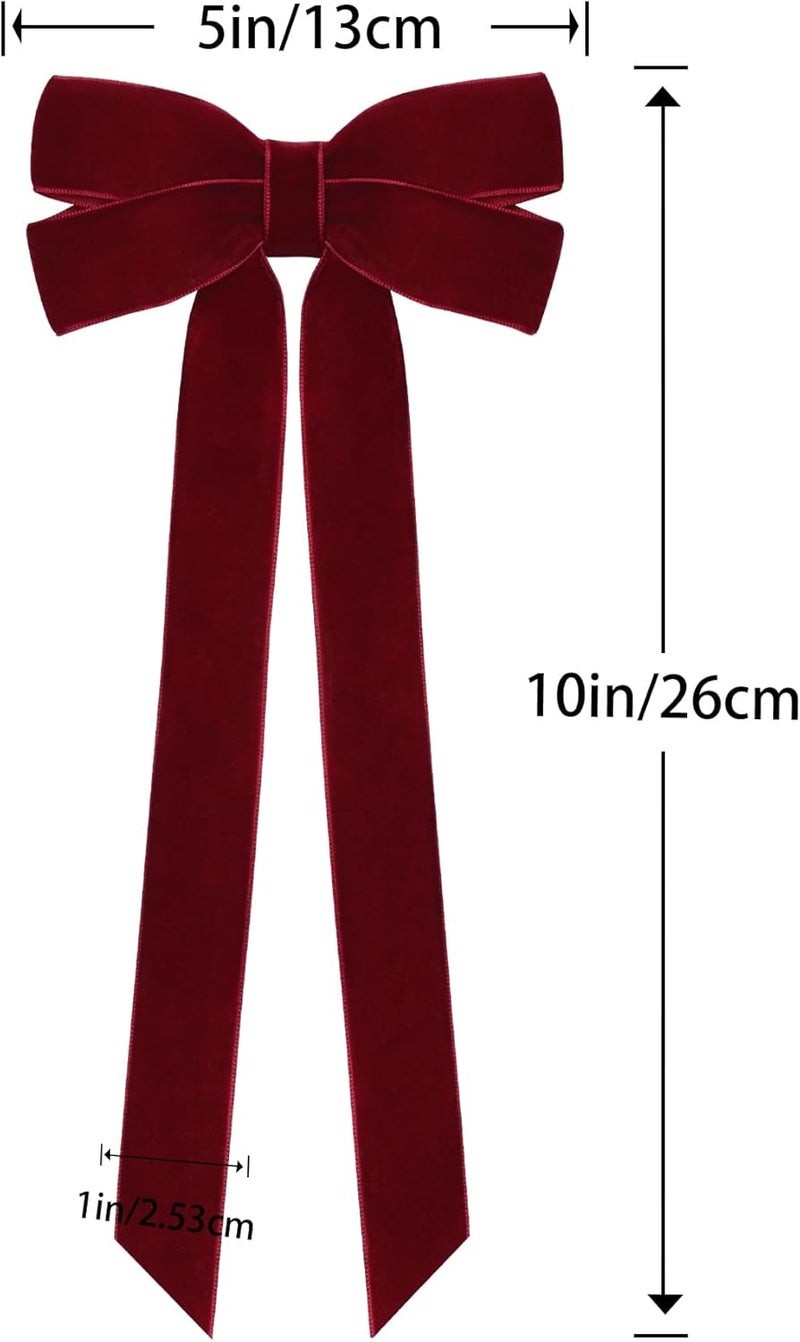Hongsome 12Pcs Burgundy Velvet Ribbon Bows Christmas Tree Decorations,5in x 10in Xmas Ornaments for Tree Home Party Front Door Wreath Garland Holiday Decor - Image 2