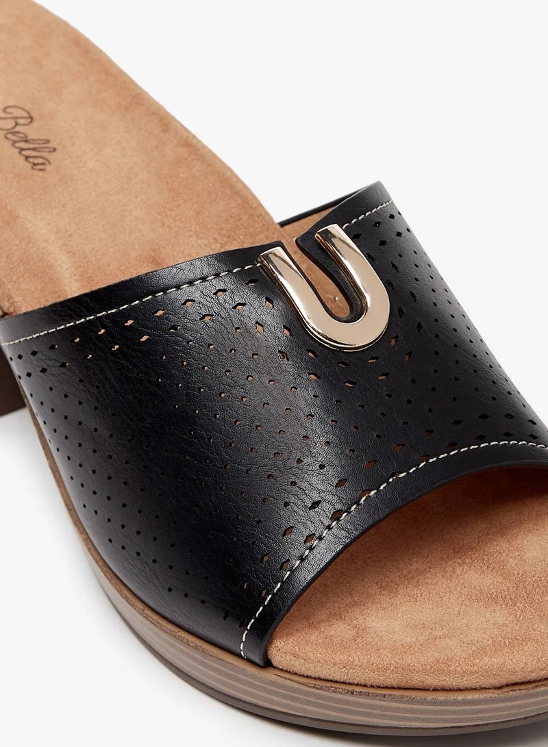 Flora Bella Cutwork Detail Slip On Sandals with Block Heels