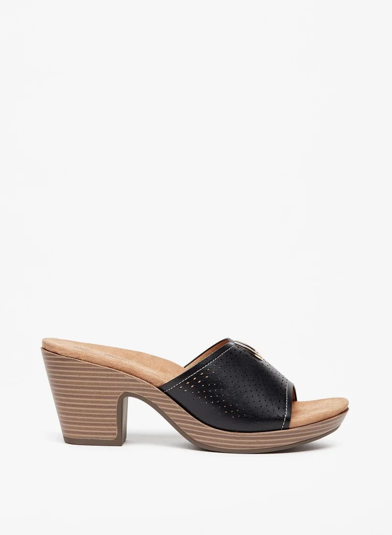 Flora Bella Cutwork Detail Slip On Sandals with Block Heels