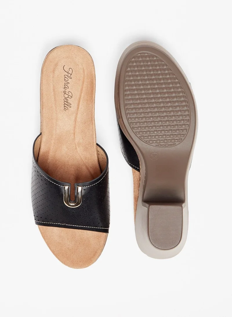Flora Bella Cutwork Detail Slip On Sandals with Block Heels