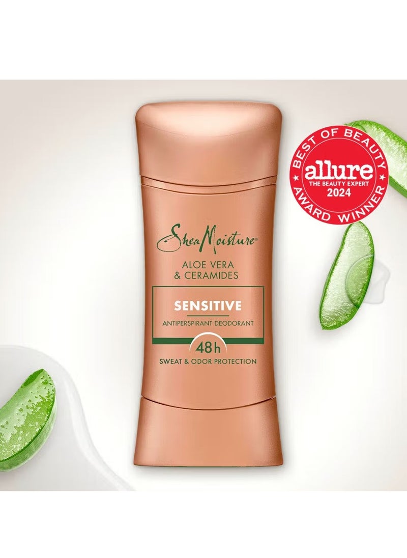 SheaMoister - SheaMoisture Desodorante antitranspirante en barra de aloe vera sensible y ceramidas, unidades para protección contra el sudor y el olor 48HR sin parabenos y sin aceite mineral 74ml - Image 1