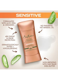 SheaMoister SheaMoisture Desodorante antitranspirante en barra de aloe vera sensible y ceramidas, unidades para protección contra el sudor y el olor 48HR sin parabenos y sin aceite mineral 74ml  - Image 3