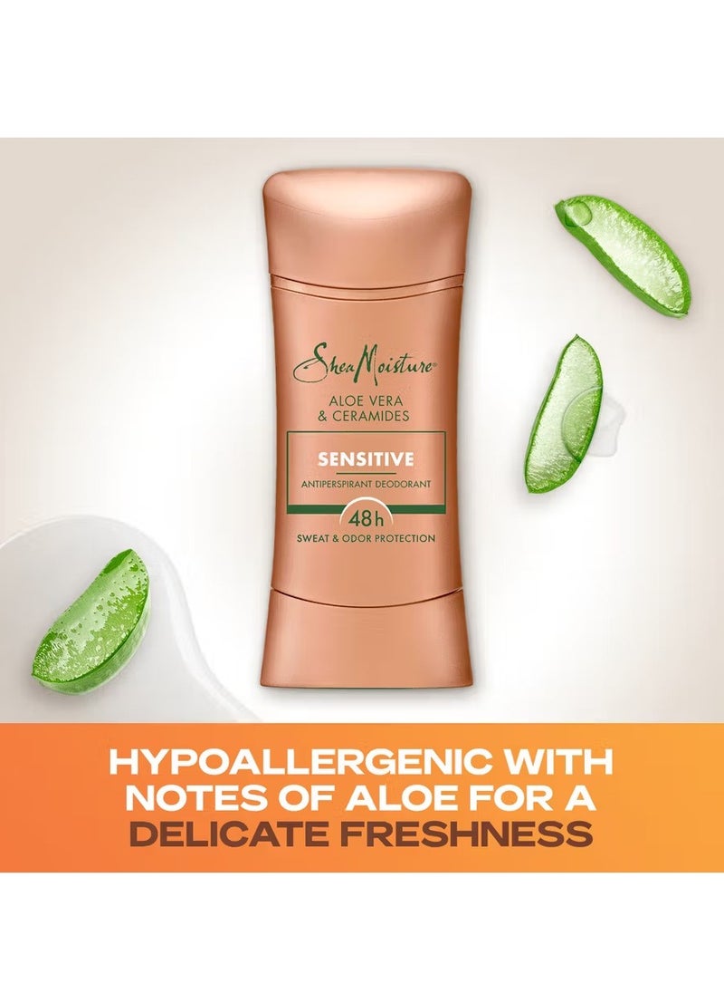 SheaMoister - SheaMoisture Desodorante antitranspirante en barra de aloe vera sensible y ceramidas, unidades para protección contra el sudor y el olor 48HR sin parabenos y sin aceite mineral 74ml - Image 1