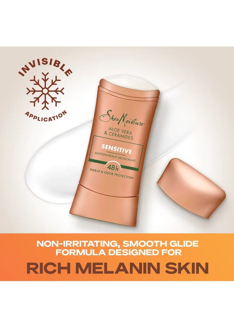 SheaMoister - SheaMoisture Desodorante antitranspirante en barra de aloe vera sensible y ceramidas, unidades para protección contra el sudor y el olor 48HR sin parabenos y sin aceite mineral 74ml - Image 1