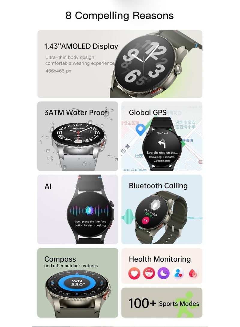 Outbox OB12 Smart Watch – 1.43" AMOLED, 4G Calling, 5-System Global GNSS Tracking, 3ATM Water Resistant. - Image 5