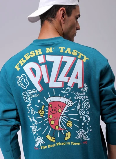 شركة المرآب الهندية Men Relaxed Fit Placement Print Crew Neck Overhead Sweatshirt