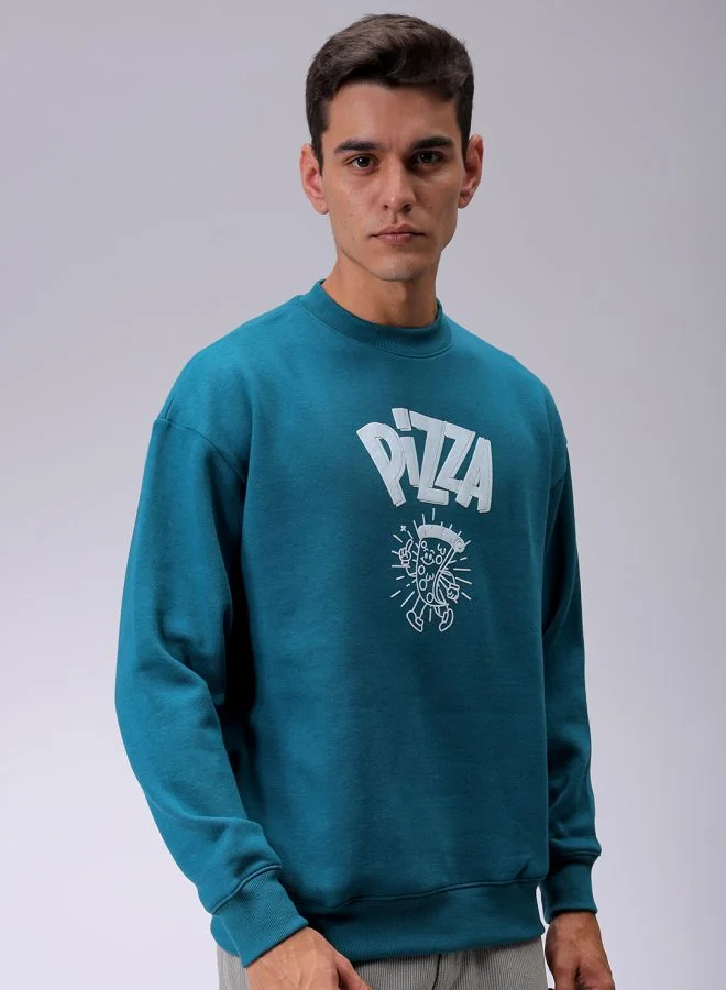 شركة المرآب الهندية Men Relaxed Fit Placement Print Crew Neck Overhead Sweatshirt