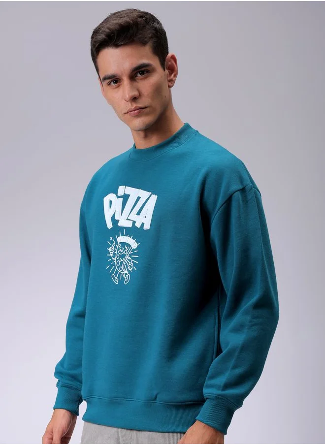شركة المرآب الهندية Men Relaxed Fit Placement Print Crew Neck Overhead Sweatshirt