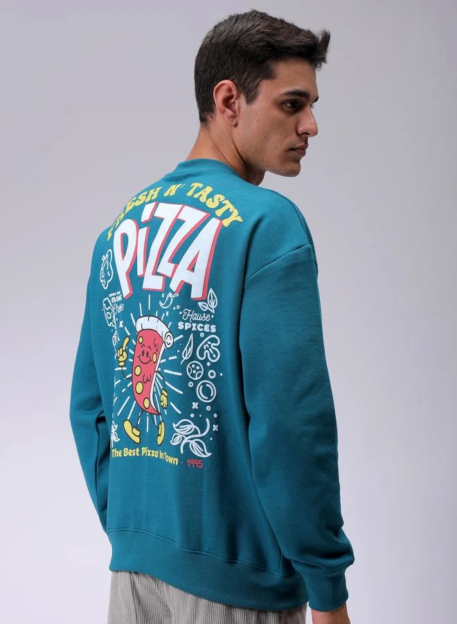 شركة المرآب الهندية Men Relaxed Fit Placement Print Crew Neck Overhead Sweatshirt