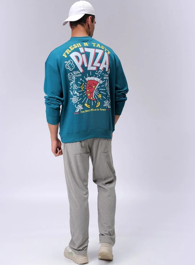 شركة المرآب الهندية Men Relaxed Fit Placement Print Crew Neck Overhead Sweatshirt