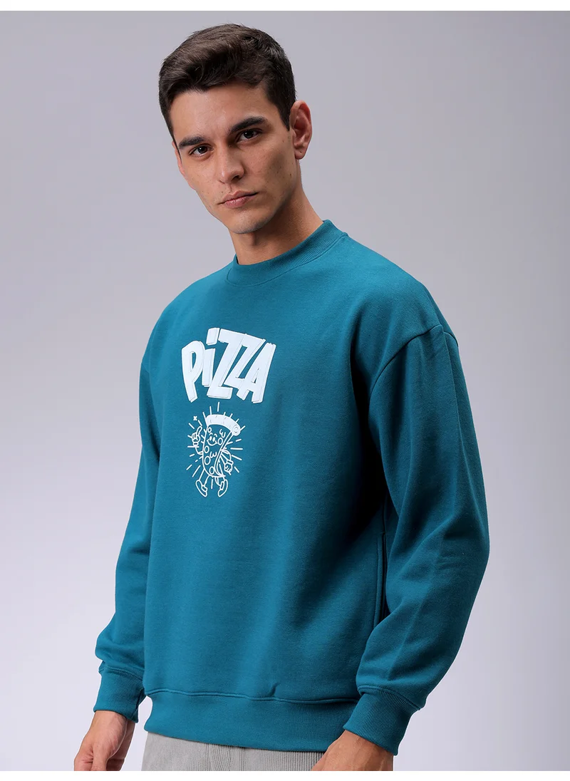 The Indian Garage Co Men Knitted Relax Fit Placement Print Long Sleeve Polyester Sweatshirt