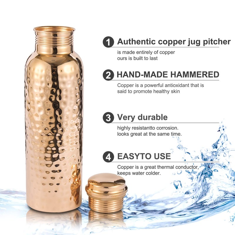 Copper Cure Pure Copper Water Bottle 34 Ounce with Jute Carry Bag â€“ Hammered Leakproof Ayurvedic Copper Vessel for Drinking Water - Reusable Bottle for Home, Office, Gym, Travel & Gifting - Image 3