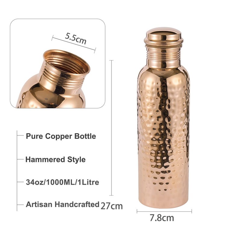 Copper Cure Pure Copper Water Bottle 34 Ounce with Jute Carry Bag â€“ Hammered Leakproof Ayurvedic Copper Vessel for Drinking Water - Reusable Bottle for Home, Office, Gym, Travel & Gifting - Image 4