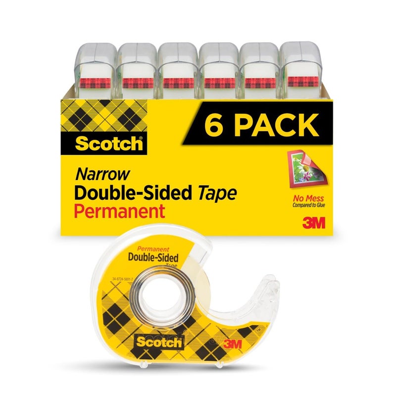 Scotch Permanent Double Sided Tape, Card Making and Holiday Scrapbooking Supplies, Alternative to Gift Wrap Tape for Wrapping Presents, 0.50 in. x 500 in., 6 Rolls with Dispensers - Image 1