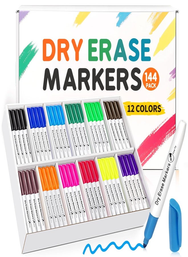 V-Opitos 144 Pack Fine Tip Dry Erase Markers - Bulk Whiteboard Erasable Markers in 12 Colors, Ideal for School Classroom Office Supplies, Non-Toxic & Easy Clean for White board - Image 1