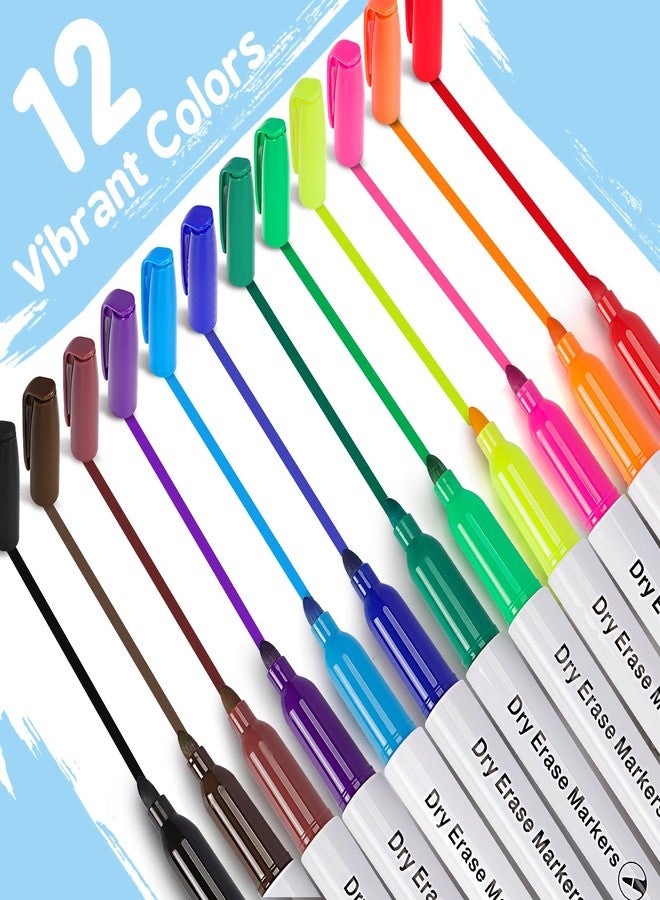 V-Opitos 144 Pack Fine Tip Dry Erase Markers - Bulk Whiteboard Erasable Markers in 12 Colors, Ideal for School Classroom Office Supplies, Non-Toxic & Easy Clean for White board - Image 2