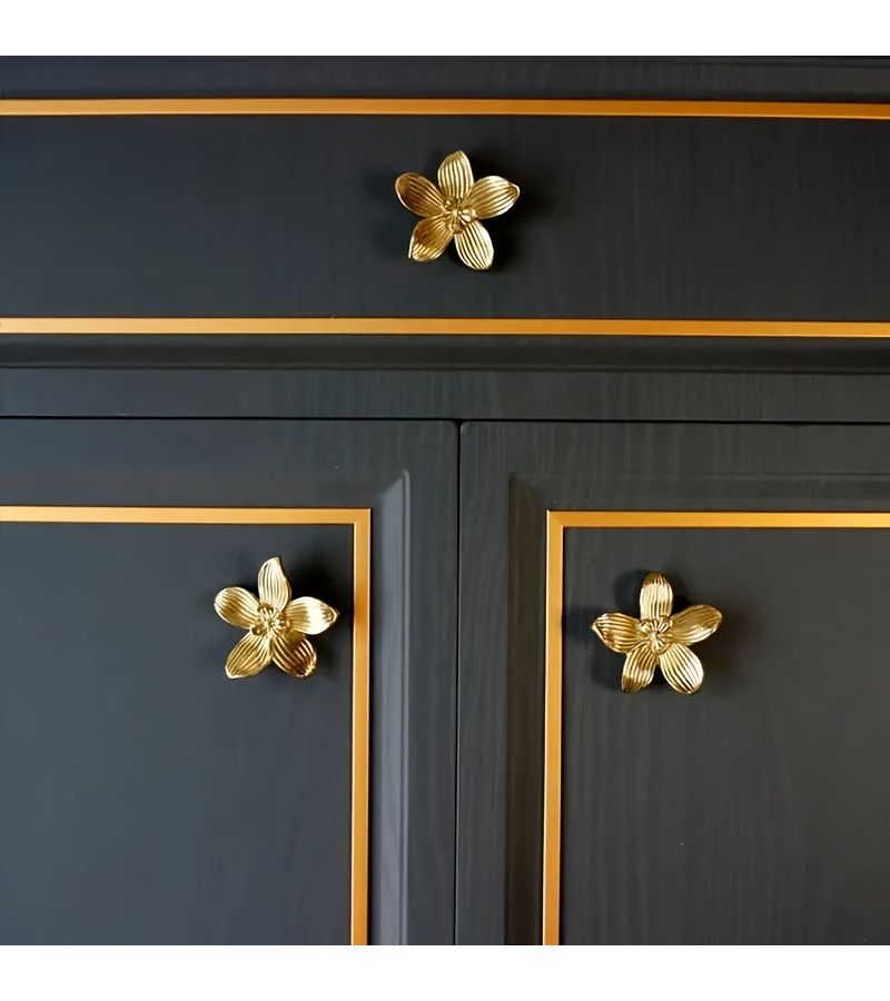 5Pcs Golden Elegant Flower Handle Zinc Alloy Knob Light Luxury Comfort Grip Kitchen Cabinet Drawer Wardrobe - Image 4