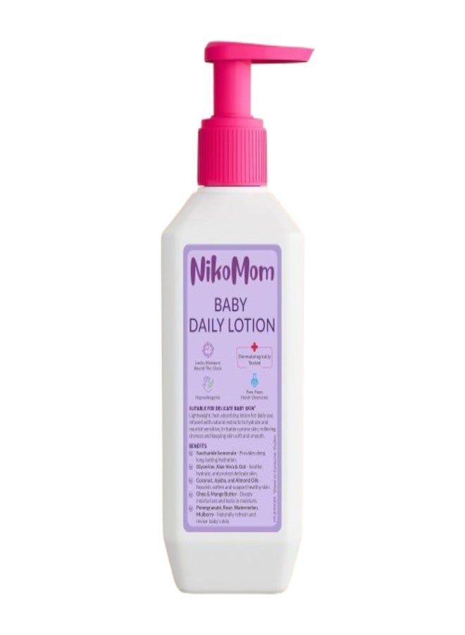 NikoMom Baby Daily Lotion 200ml With 24-Hour Hydration, Strengthens Baby Skin Barrier, Balanced pH, with Ghee, Mango Butter, Coconut & Jojoba Oil, Dermatologist Tested, Hypoallergenic, Paraben Free - Image 2