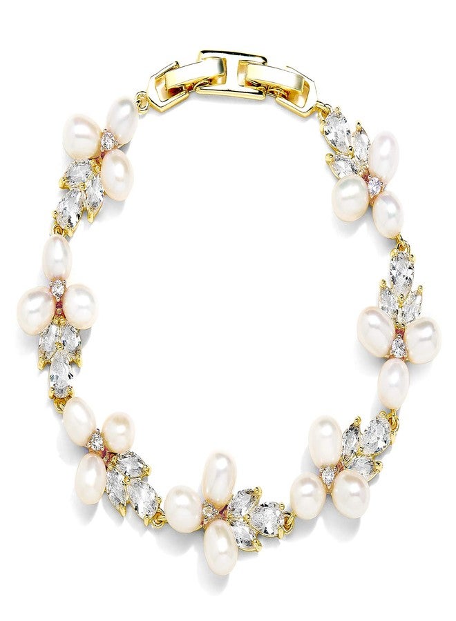 Mariell Freshwater Pearl Gold Bridal Bracelet, 6 5/8" Plus 1/2" Extender, Wedding Jewelry Gift for Women - Image 1