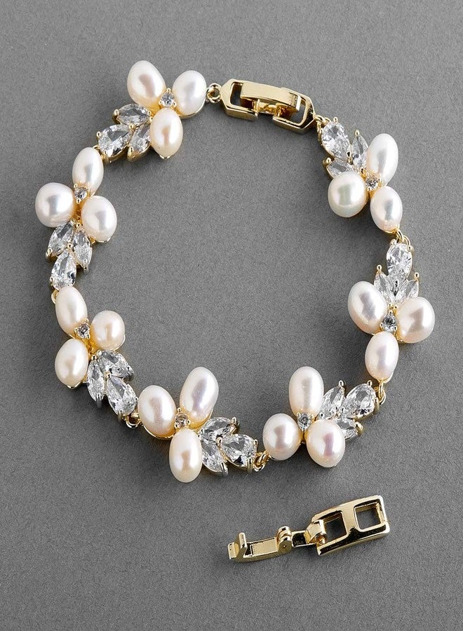 Mariell Freshwater Pearl Gold Bridal Bracelet, 6 5/8" Plus 1/2" Extender, Wedding Jewelry Gift for Women - Image 5
