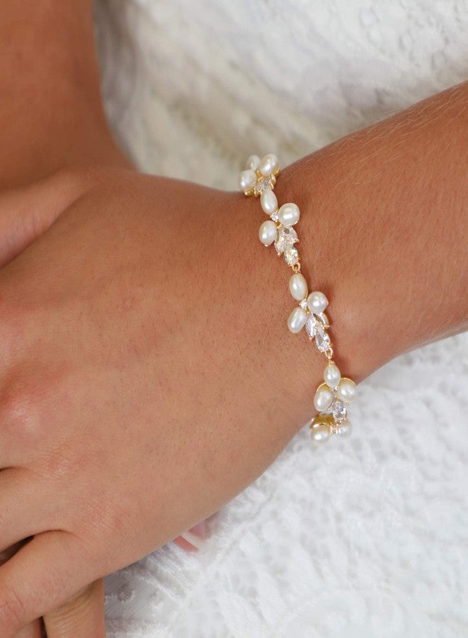 Mariell Freshwater Pearl Gold Bridal Bracelet, 6 5/8" Plus 1/2" Extender, Wedding Jewelry Gift for Women - Image 4