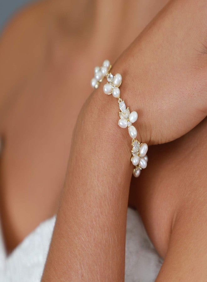 Mariell Freshwater Pearl Gold Bridal Bracelet, 6 5/8" Plus 1/2" Extender, Wedding Jewelry Gift for Women - Image 2