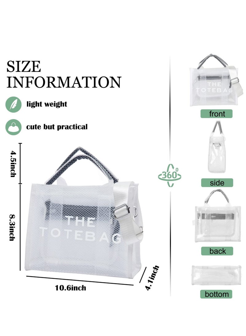 Excefore Fashion Clear Tote Bag for Women, lightweight PVC Beach Bag, Small Handbag, Shoulder Crossbody Purse for Work, Travel, Pool, Stadium - Image 4