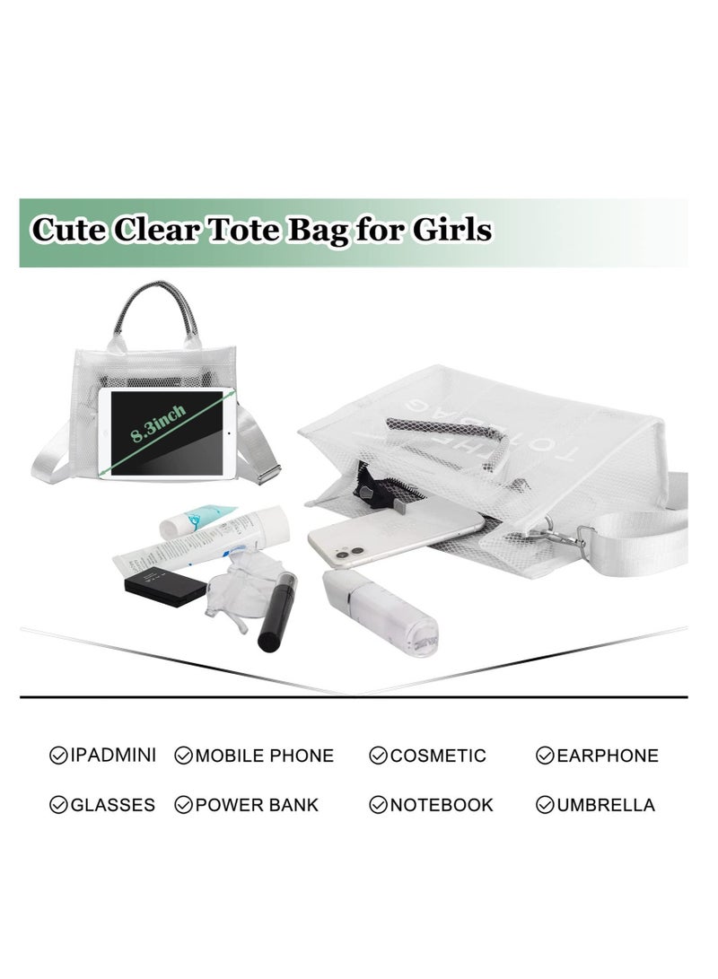 Excefore Fashion Clear Tote Bag for Women, lightweight PVC Beach Bag, Small Handbag, Shoulder Crossbody Purse for Work, Travel, Pool, Stadium - Image 5