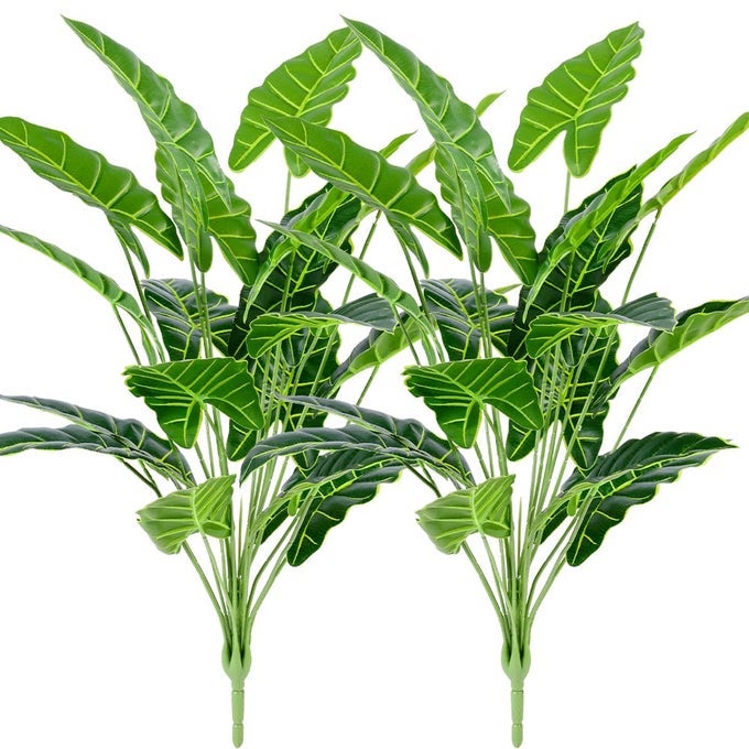 Artificial Plants 2 Pcs Artificial Alocasia Plants 28inch Faux Alocasia Tree Large Fake Plants Family Office Indoor Outside Decor