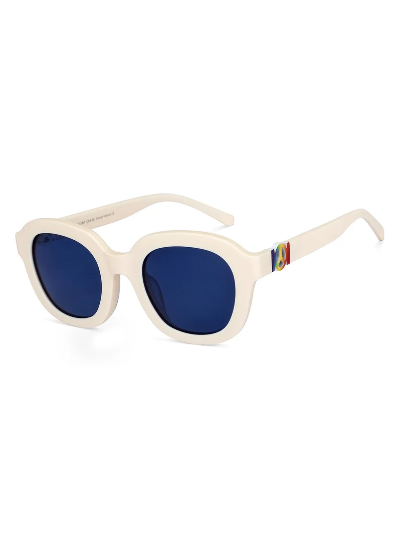 فينسينت تشيس Vincent Chase By Lenskart | Blue Full Rim Round | Branded Latest and Stylish Sunglasses | Polarized and 100% UV Protected | For Men & Women | Small | VC S14844