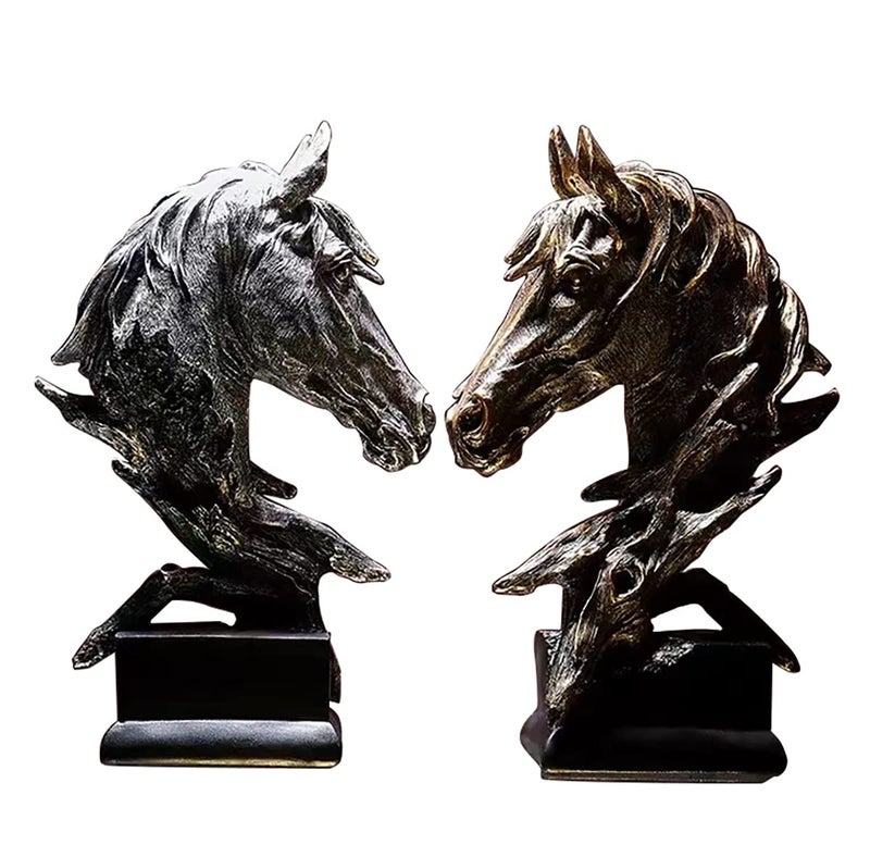 Horse Head Statue Decor Horse Sculpture Horse Decor for Home Coffee Table Office Bookshelf Desk Living Room barn Decor Horse Art Figurine Decorative2 Pieces Horse Statue