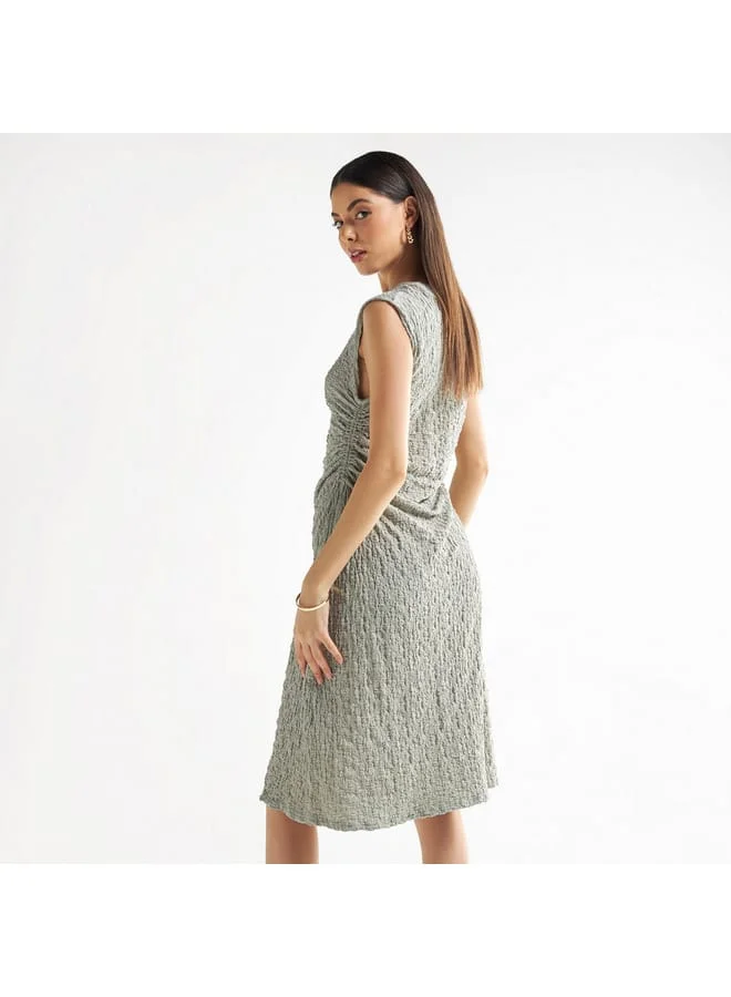 Splash FAV Textured Sleeveless Midi Dress with Ruched Detail