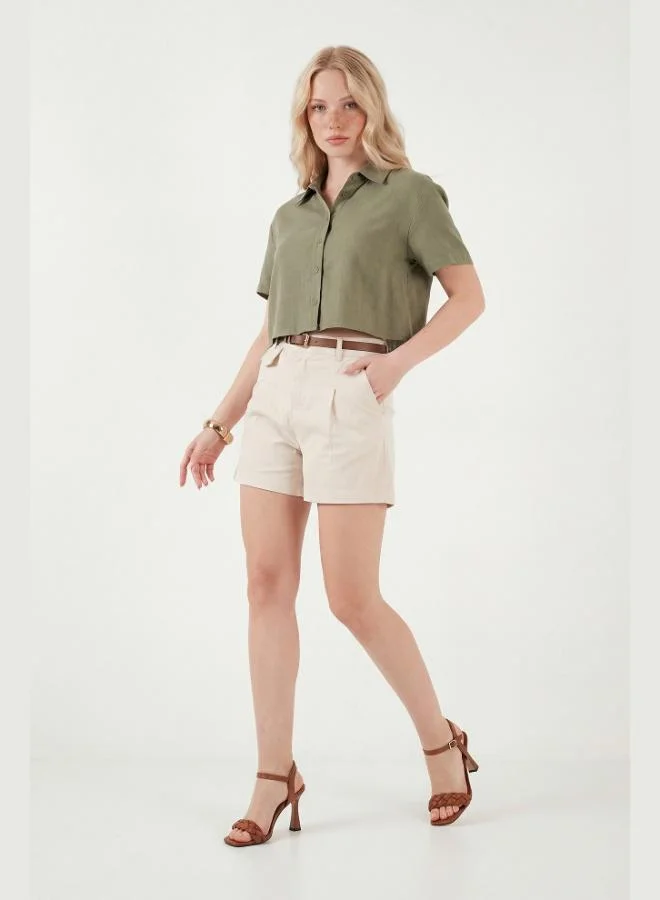 Lela Lela Belt Detail Relaxed Fit High Waist Cotton Shorts Women's Shorts 668YP5448