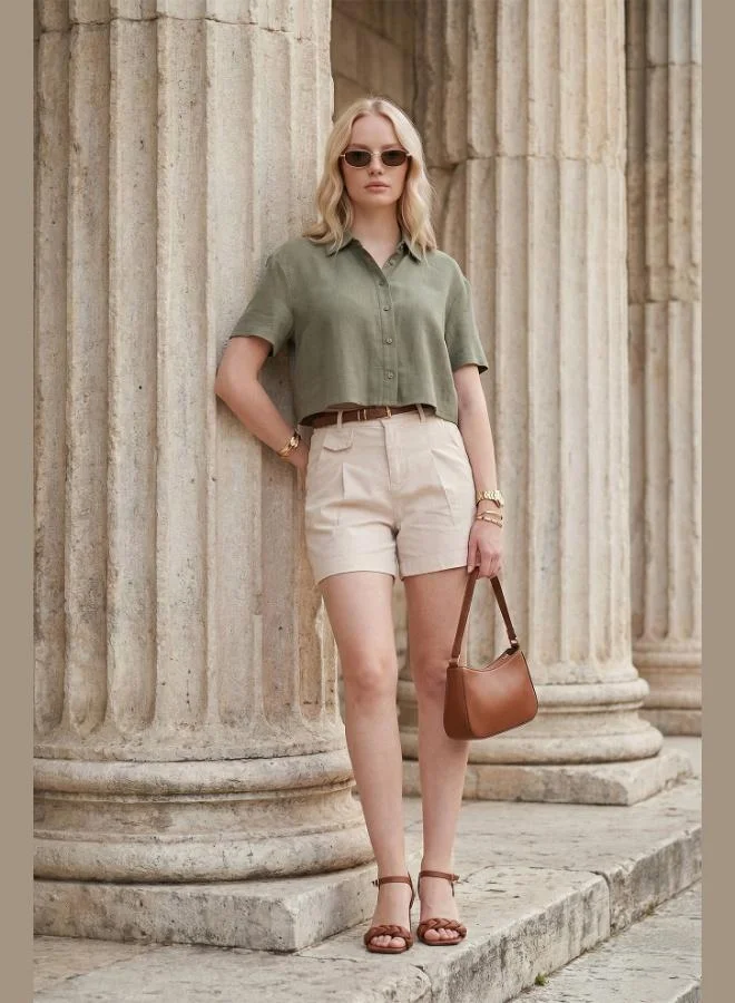 Lela Lela Belt Detail Relaxed Fit High Waist Cotton Shorts Women's Shorts 668YP5448