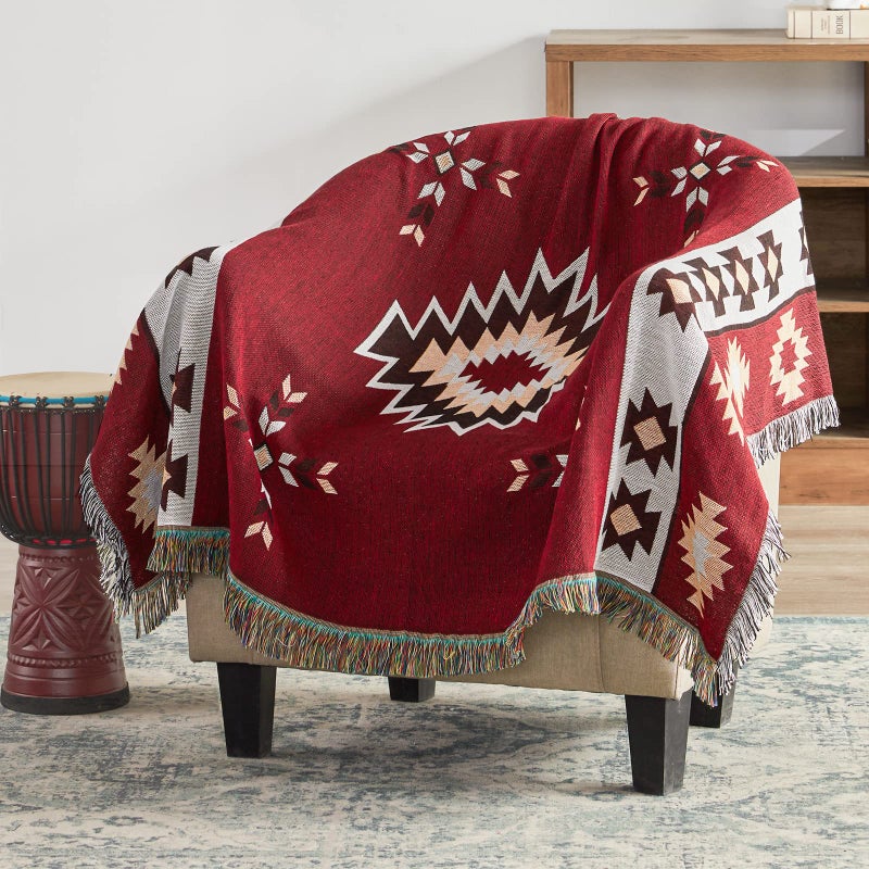 Touchat Native American Blanket Boho Throw Blanket for Sofa and Bed Mexican Decorative Farmhouse Blanket Southwest Decor Woven Blankets Aztec Throw Blankets Bohemian with TasselWine5060 inch