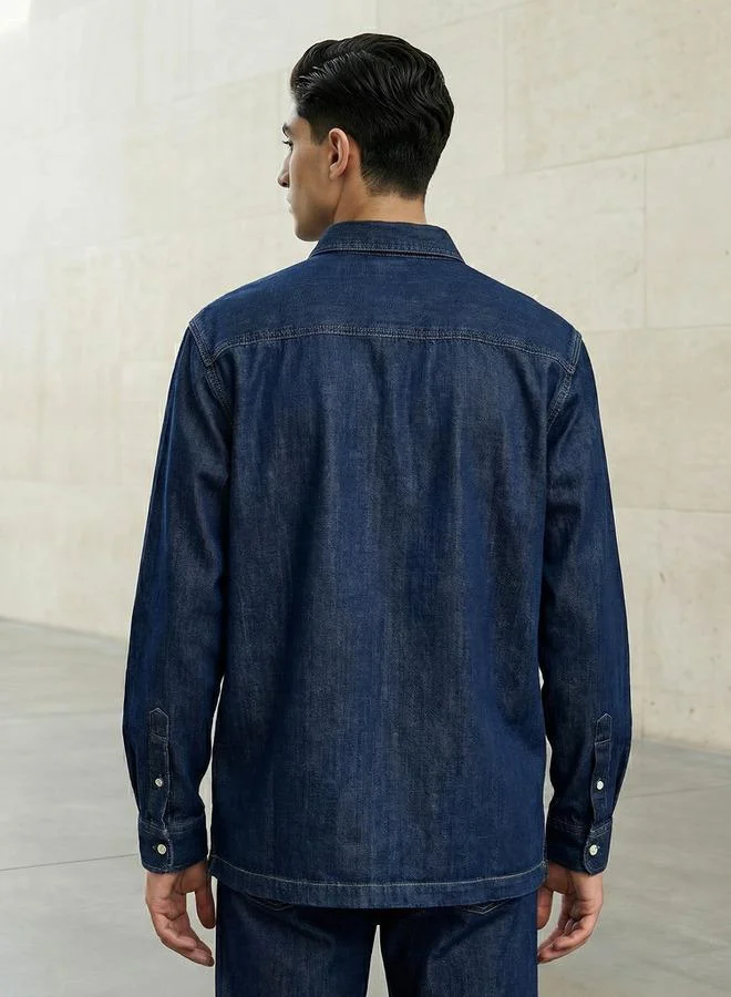 Lee Cooper Blue Lee Cooper Men Regular Fit Collared Denim Long Sleeves Shirt for Men | Best Price UAE