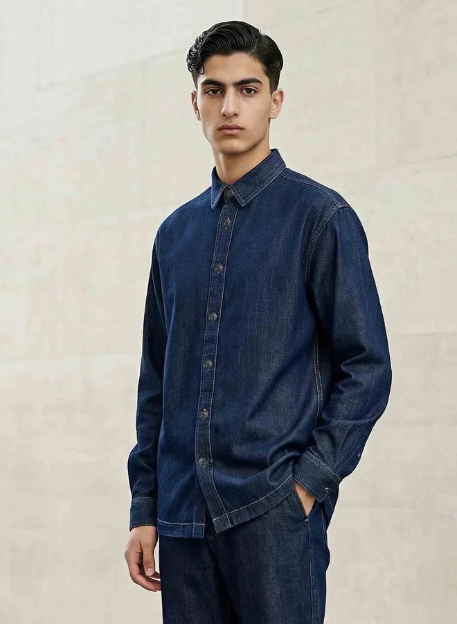 Lee Cooper Lee Cooper Men Regular Fit Collared Denim Long Sleeves Shirt