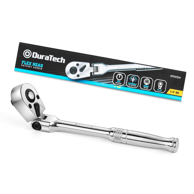 DURATECH 14 Drive FlexHead Ratchet 72Tooth Ratchet Wrench Quickrelease Reversible Switch FullPolished Chrome Plating Alloy Steel