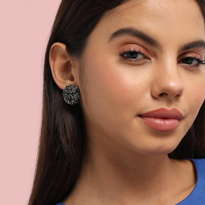 SOHI Women's Embellished Cluster Circular Stud Earrings For Casual Wear | Black Colour | Acrylic Material | Push Pin Closure | Artificial Stones Earrings | Fashion Stud Earrings For Woman & Girls - Image 2