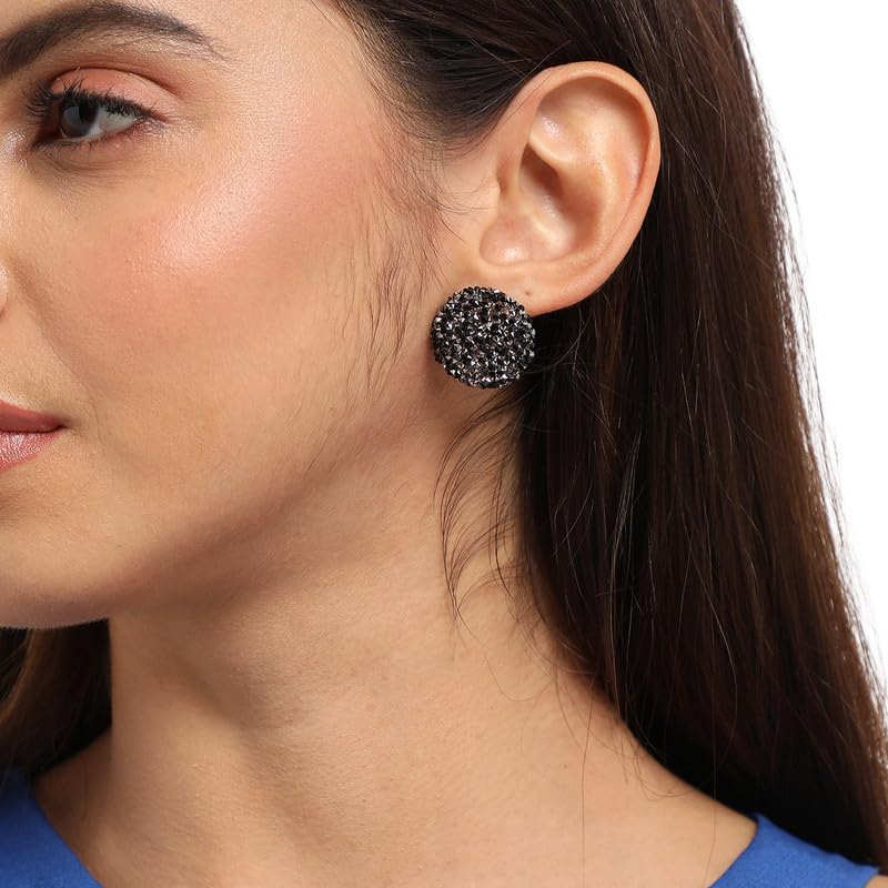 SOHI Women's Embellished Cluster Circular Stud Earrings For Casual Wear | Black Colour | Acrylic Material | Push Pin Closure | Artificial Stones Earrings | Fashion Stud Earrings For Woman & Girls - Image 5