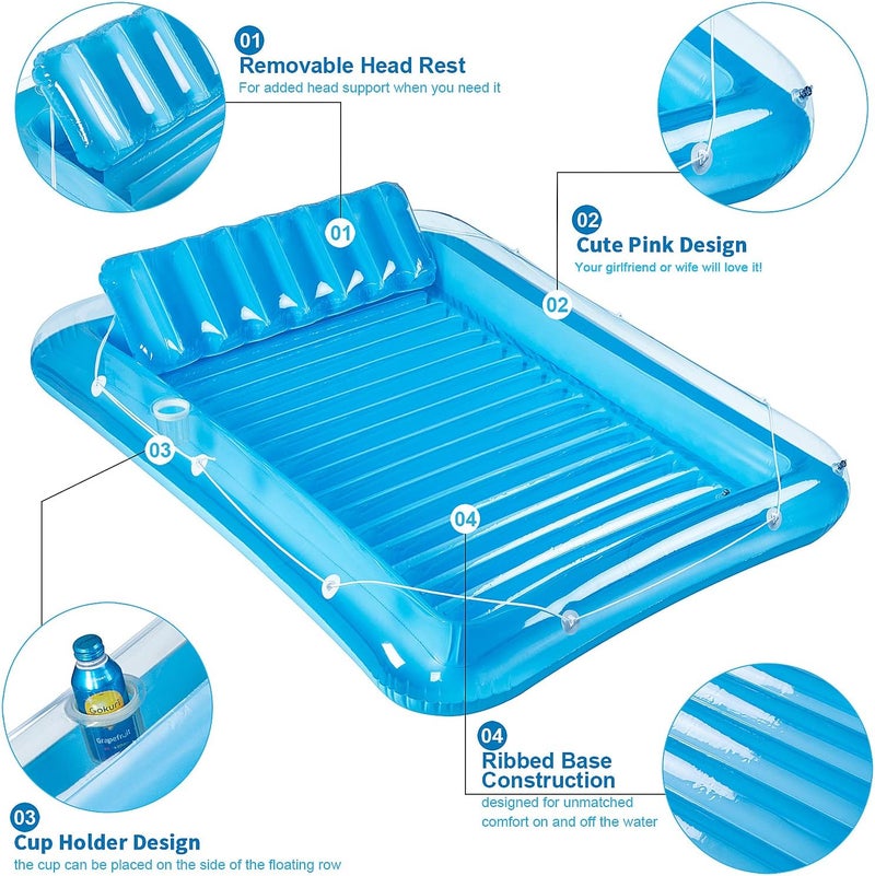 SLLAK Inflatable Pool Floats Lounger for Adults, Blow Up Tanning Pool Raft Sun Tan Tub with Inflatable Pillow for Family Outdoor, Garden, Backyard Summer Water Party (14+ Year Old) - Image 3