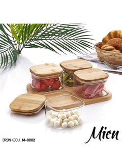 EC Shop Mien 4-Piece Vacuum Bamboo Lid Glass Breakfast Bowl 
