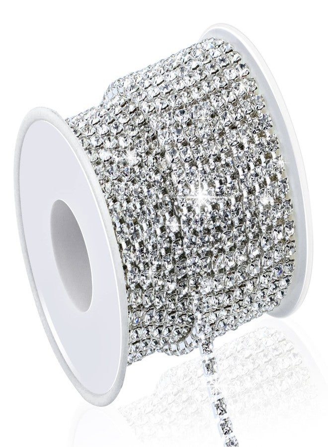 Dowarm 10 Yards 4MM Crystal Rhinestone Chain Trim for Sewing Crocs Shoes, SS16 Rhinestone Chain for Craft Cups Jewelry Wedding Bouquet DIY Decoration, Sewing Close Chain Trim, Silver - Image 1